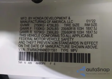 2022 Honda Cr-V Awd Ex-L from USA, damaged, VIN 7FARW2H84NE011561